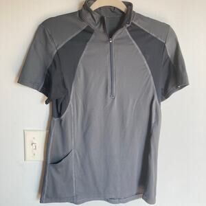 Kerrits Womens M FLAW Always Cool Ice Fil Gray Black Sun Shirt Riding Equestrian